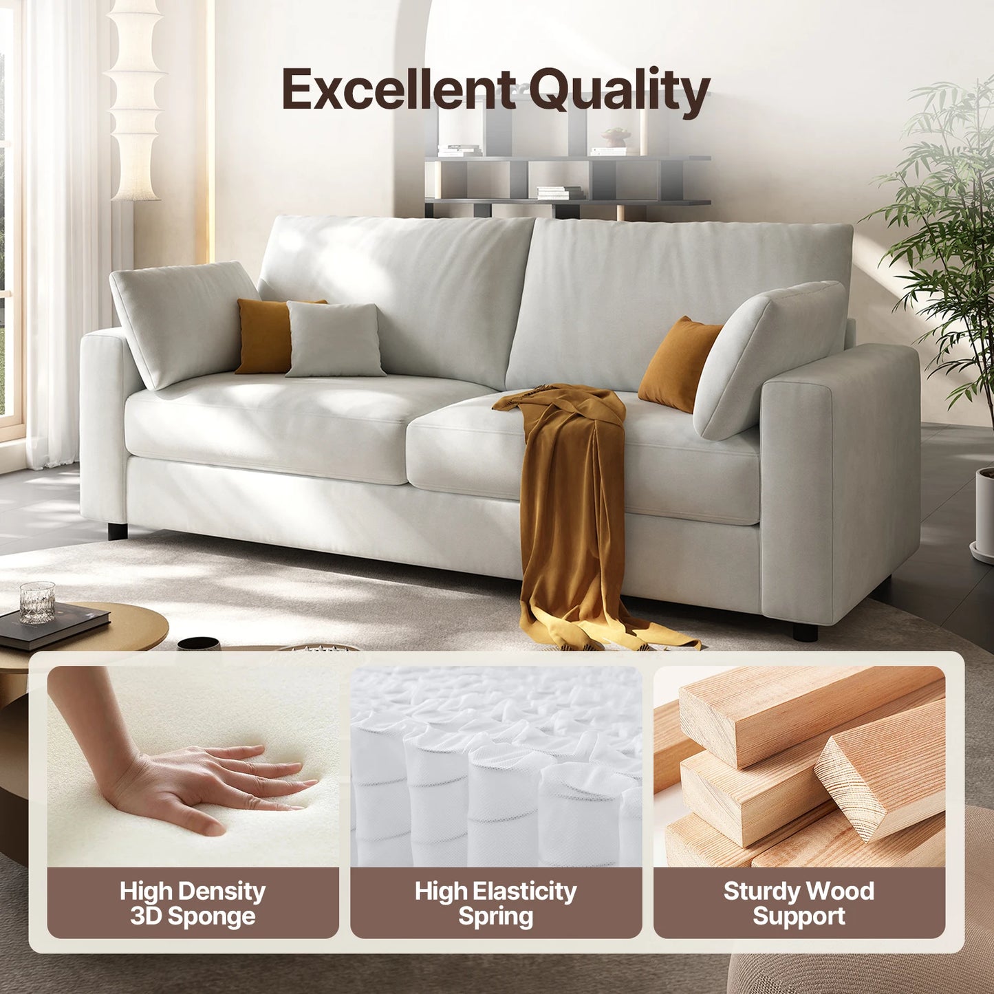 71 Inch Linen Loveseat Sofa Mid Century Modern For Living Room