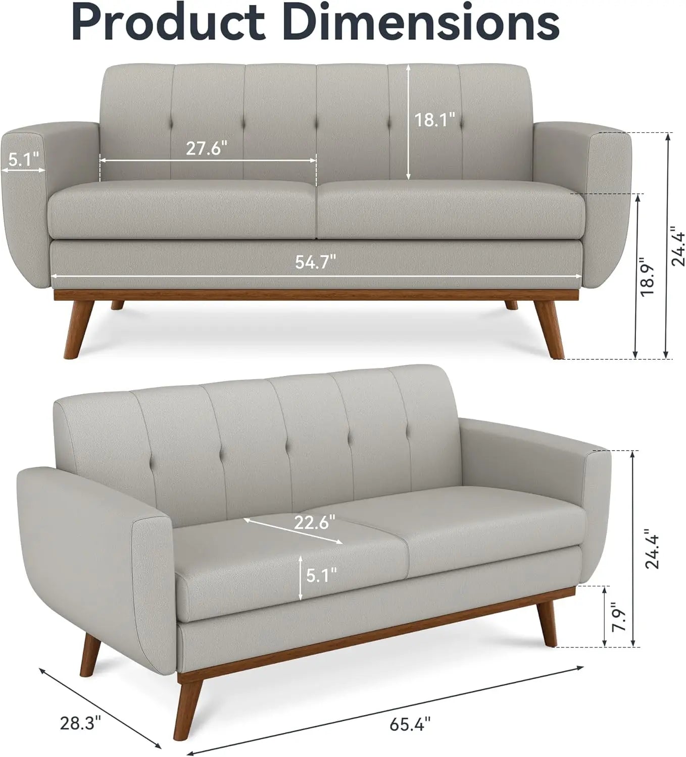 Hcore 66 Inch Loveseat Sofa Mid Century Modern Linen Living Room Couch