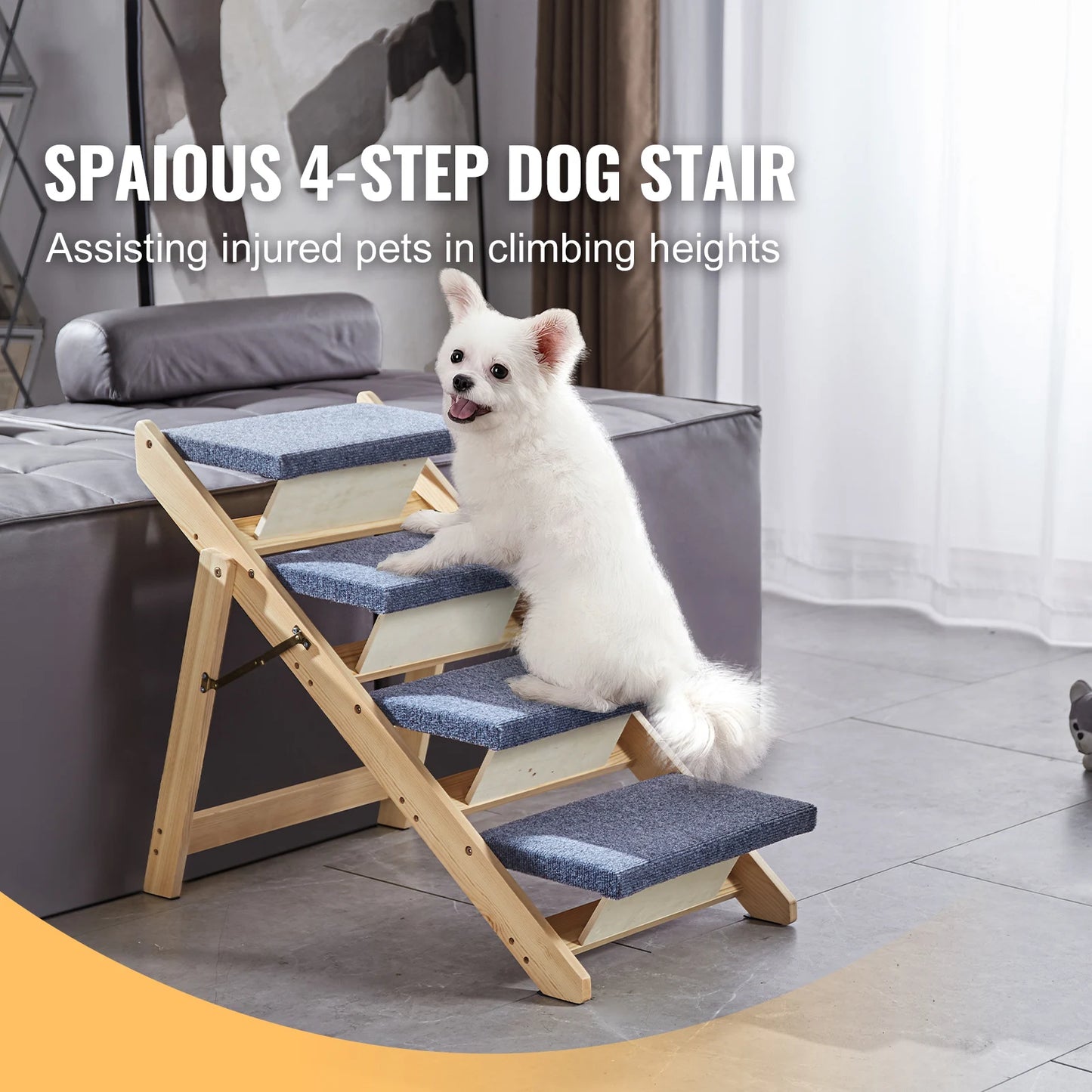 SucceBuy Wooden Pet Steps And Ramp 2-In-1 Foldable Bed Access For Pets