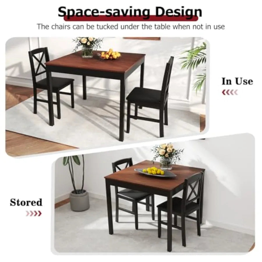 Mid Century Modern Wooden Dining Table Set For 2 Brown And Black Compact 3 Piece