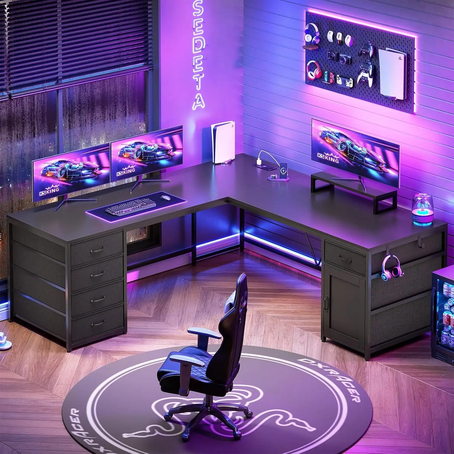 L Shaped Desk 63 Inch Computer Desk With 5 Drawers Outlet