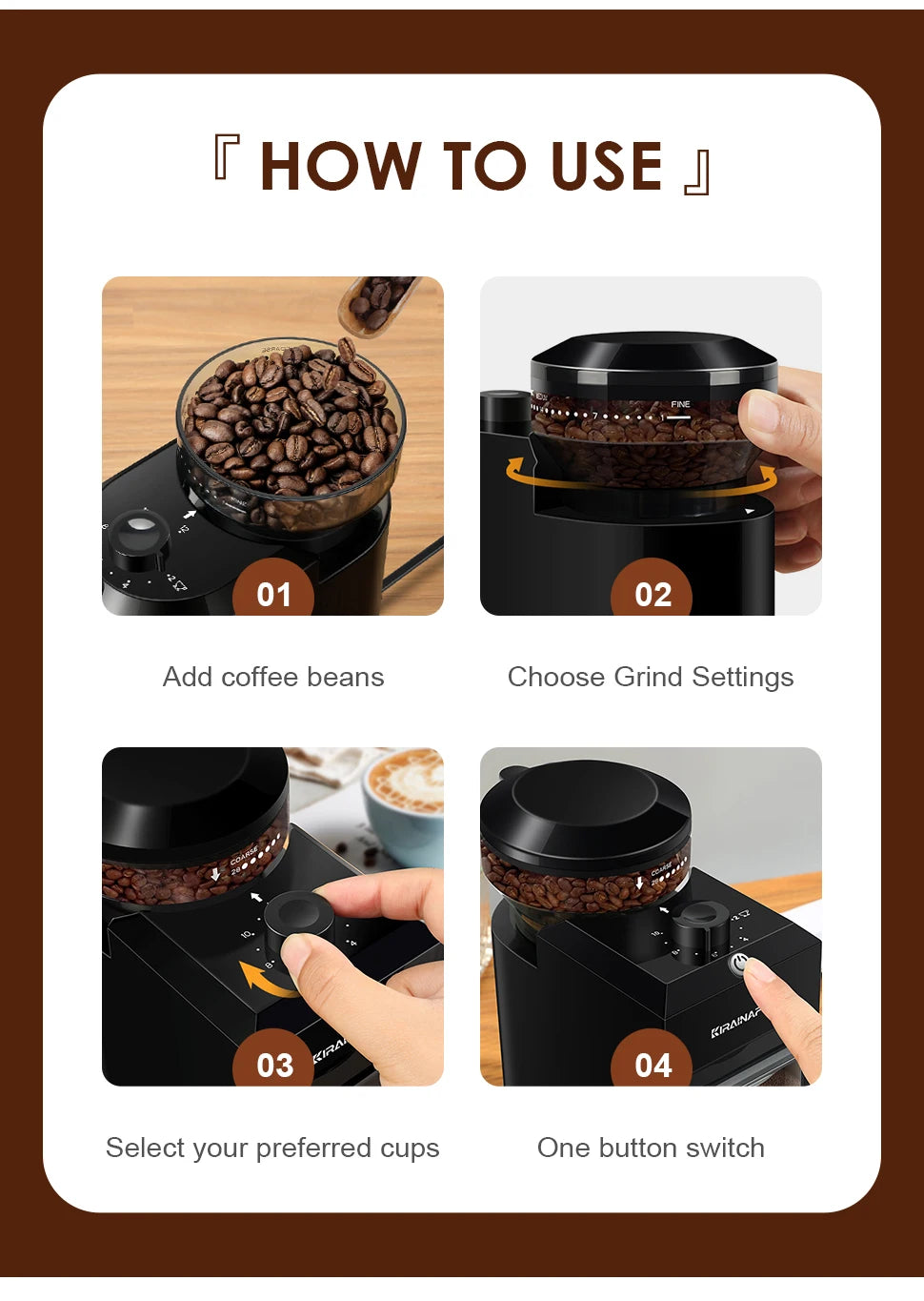 Electric Burr Mill Coffee Grinder Automatic Coffee Bean Grinding with 28 Grind Settings for Espresso French Press Drip 2 to 12 Cup