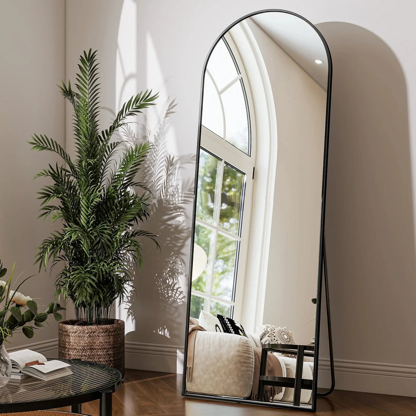 Arched Full Length Floor Mirror 59 By 16 Inch Black Framed