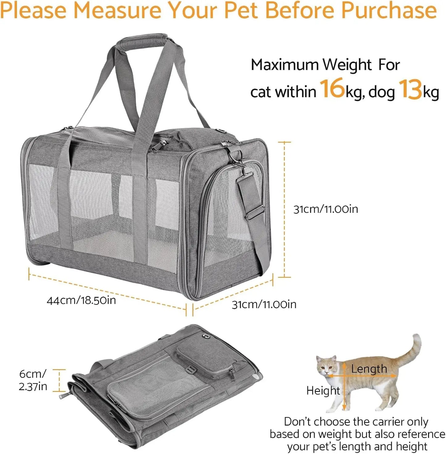 Airline Approved Pet Carrier For Cats And Dogs Soft Travel Bag Breathable Board