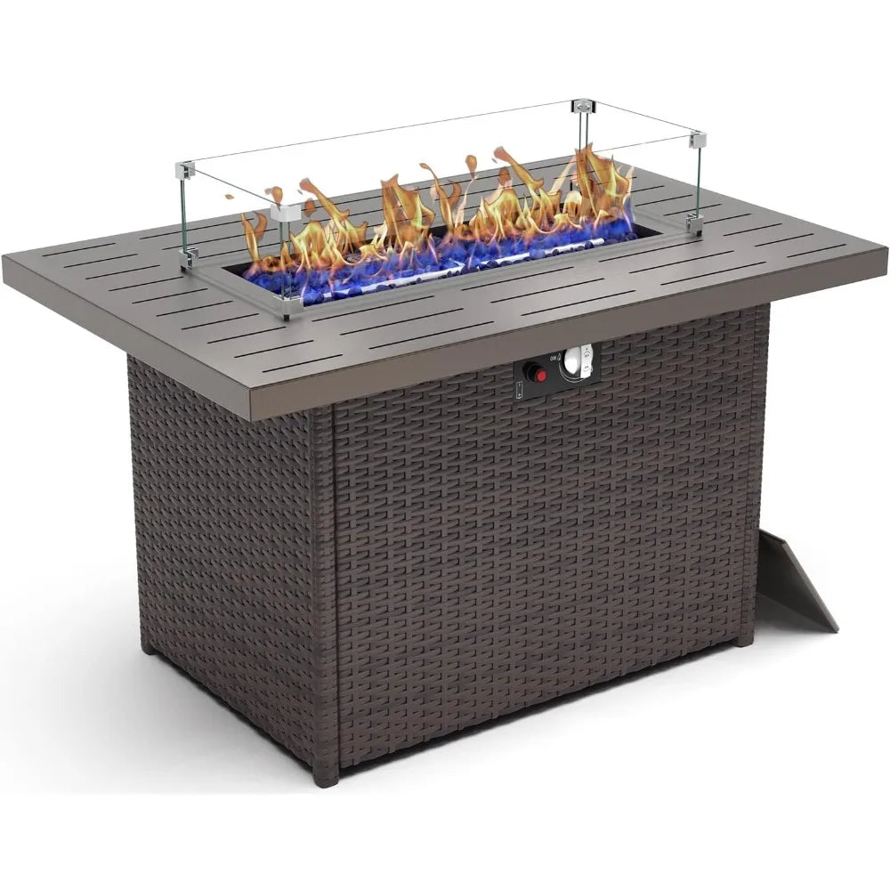44 Inch Propane Gas Fire Pit Table Outdoor Patio 60000 BTU Rectangular Wicker
