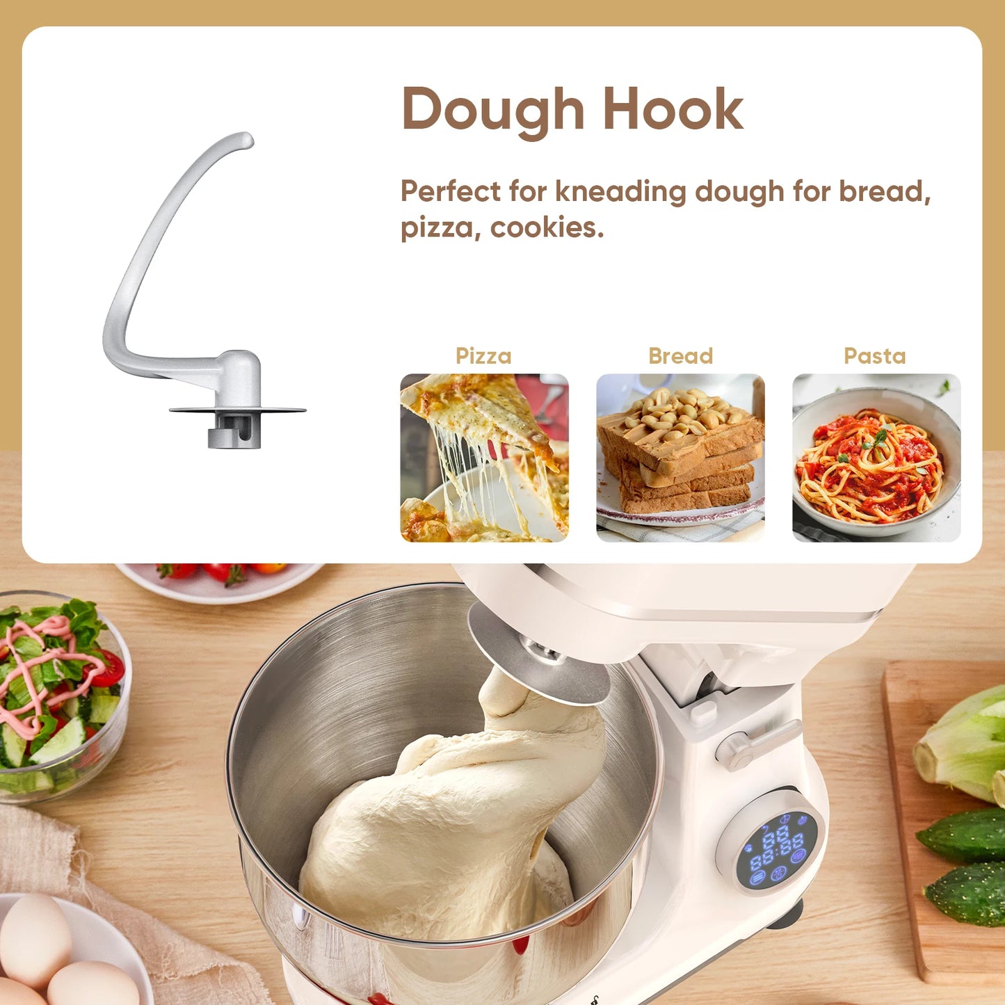 BioloMix Kitchen Food Stand Mixer 1200W 11 Speeds DC Motor Digital OLED Screen Electric Food Mixer with Dough Hook and Whisk