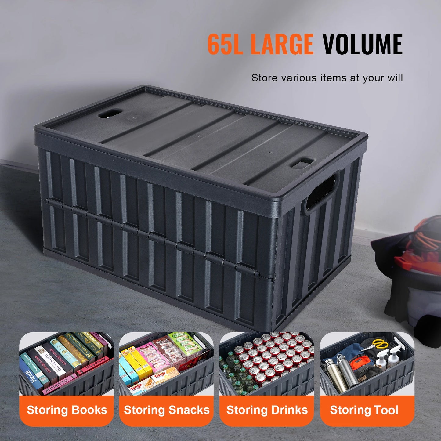 Set Of 3 Collapsible Storage Bins 45L 65L Stackable With Lids For Garage