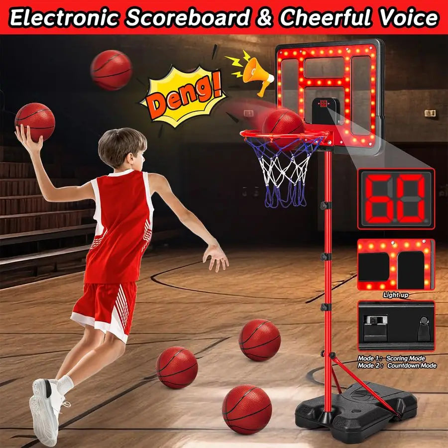 Adjustable Height Toddler Basketball Hoop Indoor Outdoor With Scoreboard LED
