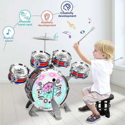 Mini Jazz Drum Set With Stool LED Light Gift For Beginners