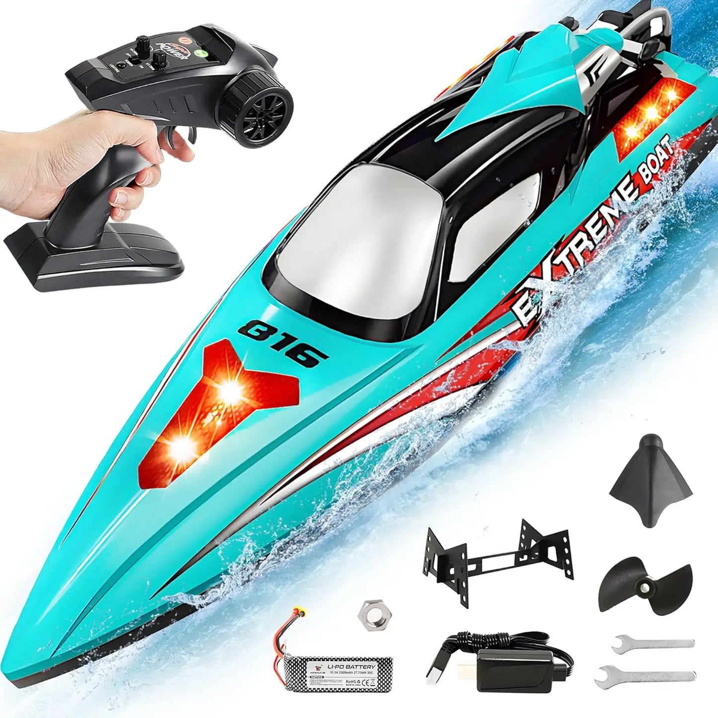 Brushless RC Boat 18 Inch For All Ages 55 KPH Battery 2500mAh Waterproof Lake