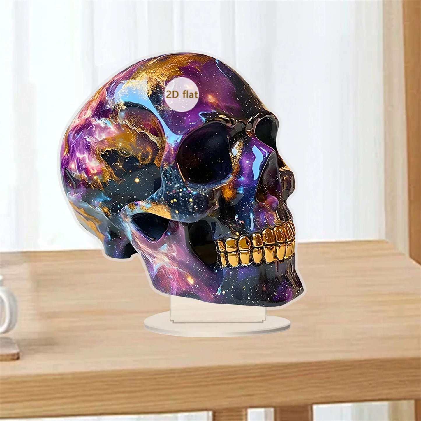 Spooky Halloween Skull Decorations Set of 3 2D Flat Acrylic Skeleton Head Ornaments for Home Holiday Party Tabletop Display