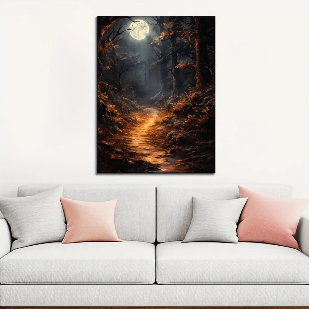 1.5 Inch Solid Wood Frame Halloween Horror Moonlight Art Deco Wall Art