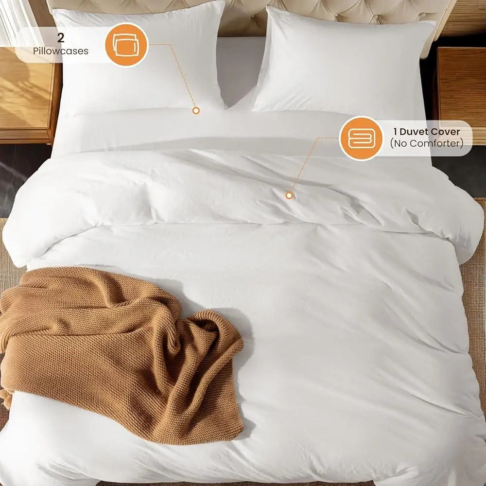 100 Percent Washed Cotton Duvet Cover Set 3 Piece Bedding