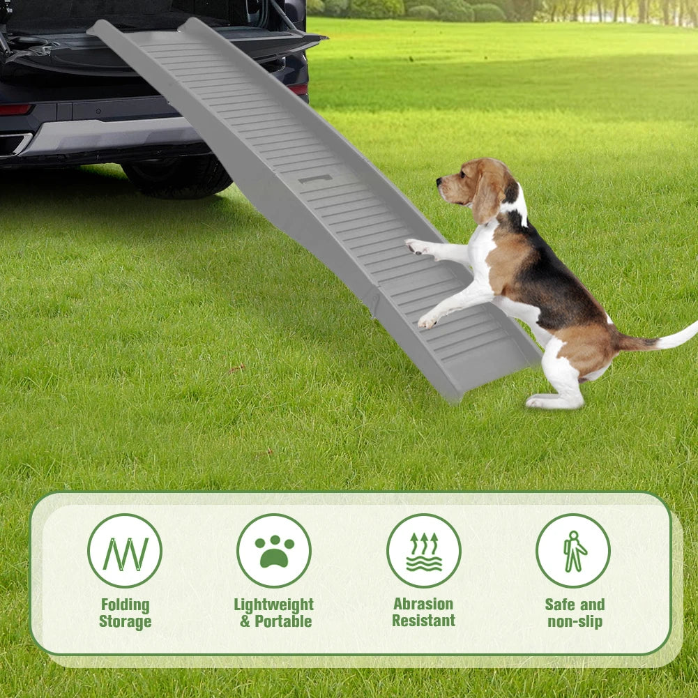 Folding Portable Pet Stair Ramp Non Slip Rug Surface For Cars SUVs And Trucks