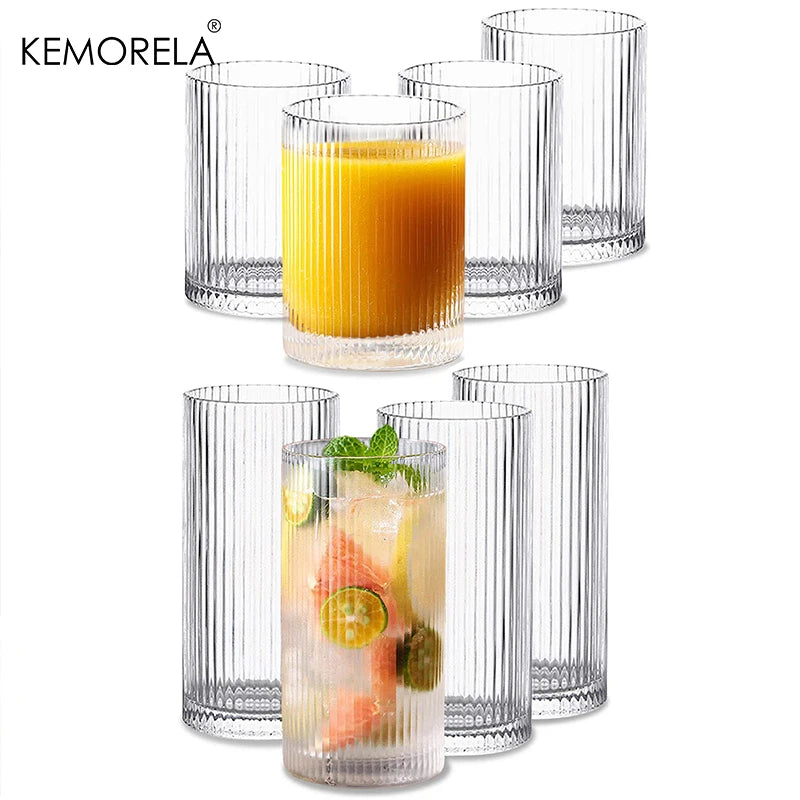 Ribbed Glass Cups Set Of 4 Transparent Cocktail Glasses