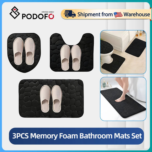 Podofo 3 Piece Non Slip Foam Bath Mats Set Memory Foam Rug