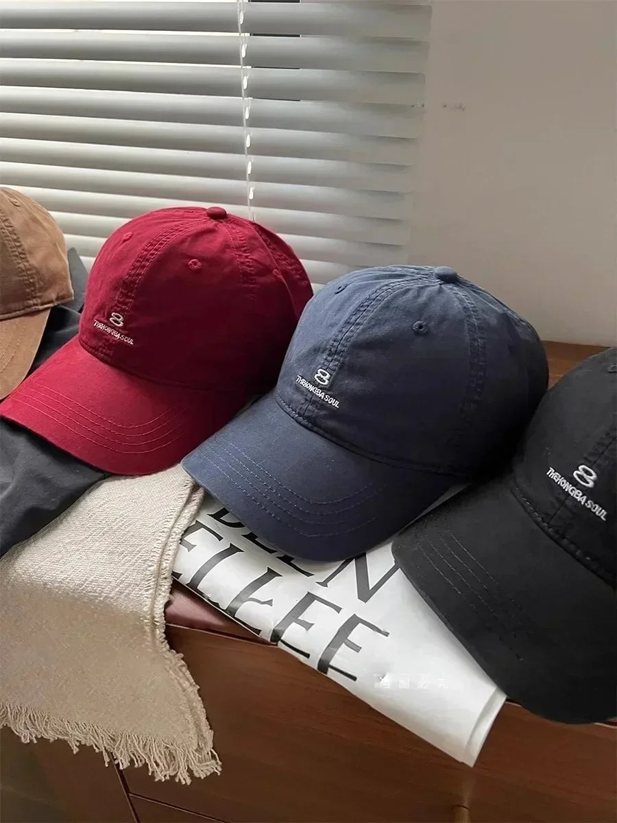 American Street Style Letter Embroidered Baseball Cap Unisex Washed Cotton Hat