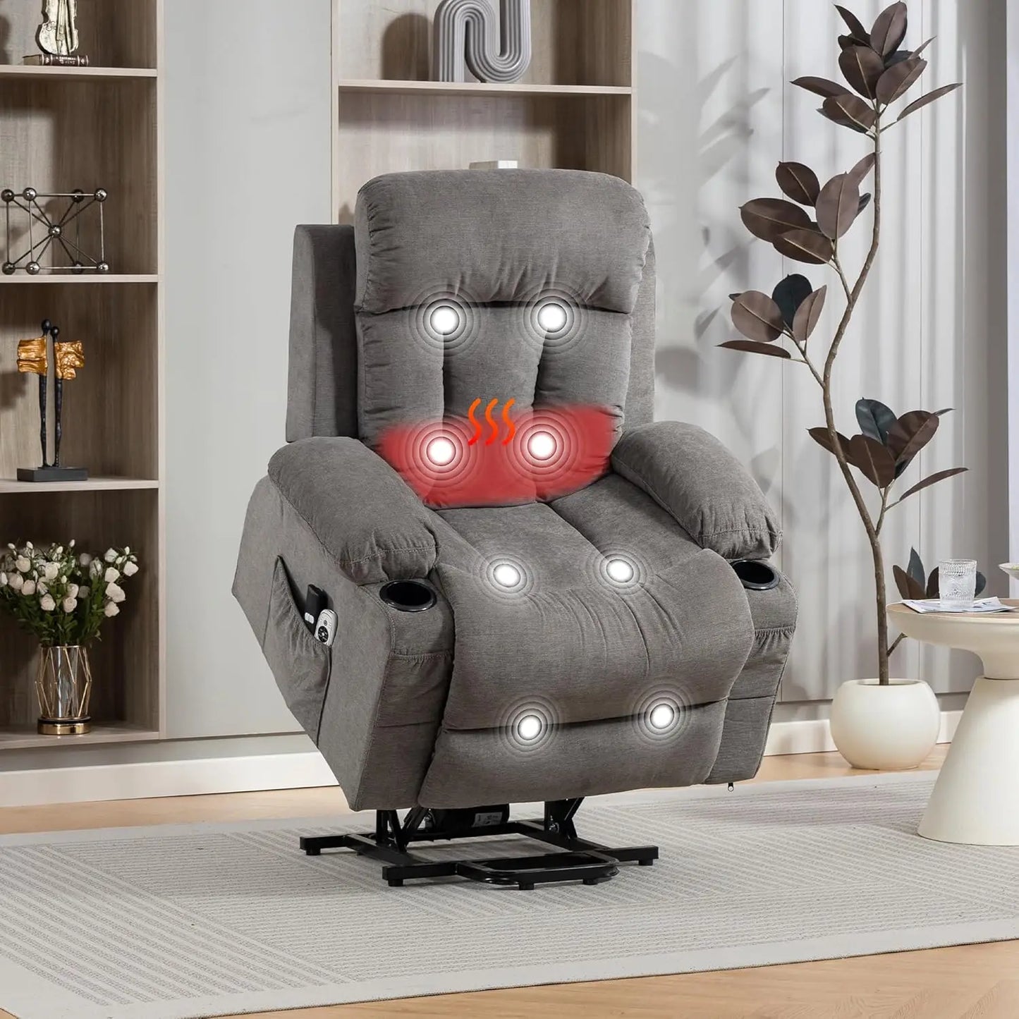Power Lift Massage Recliner Chair With Lumbar Heat And Vibration For Elderly