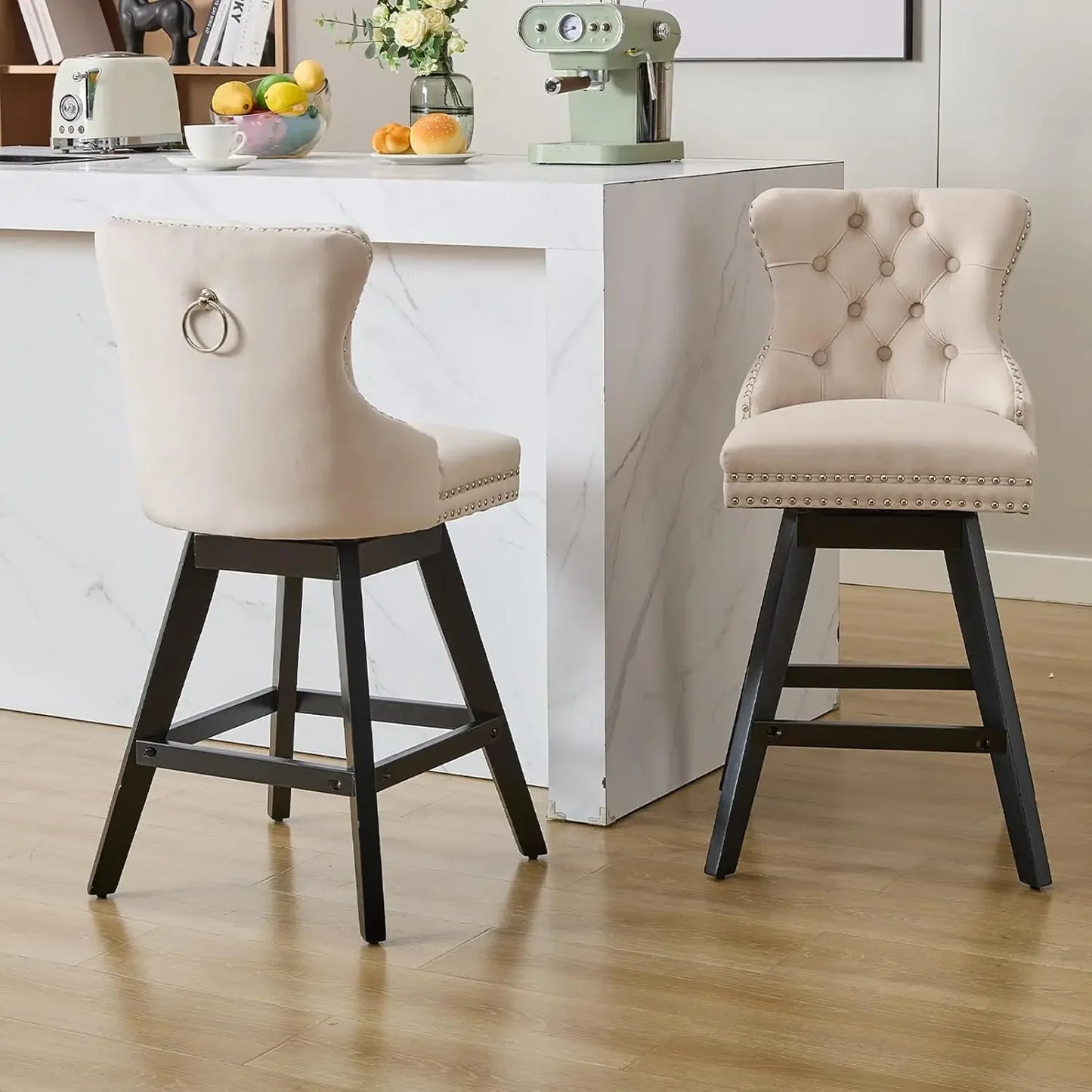 Modern Velvet Counter Height Bar Stools Set Of 2 With Back
