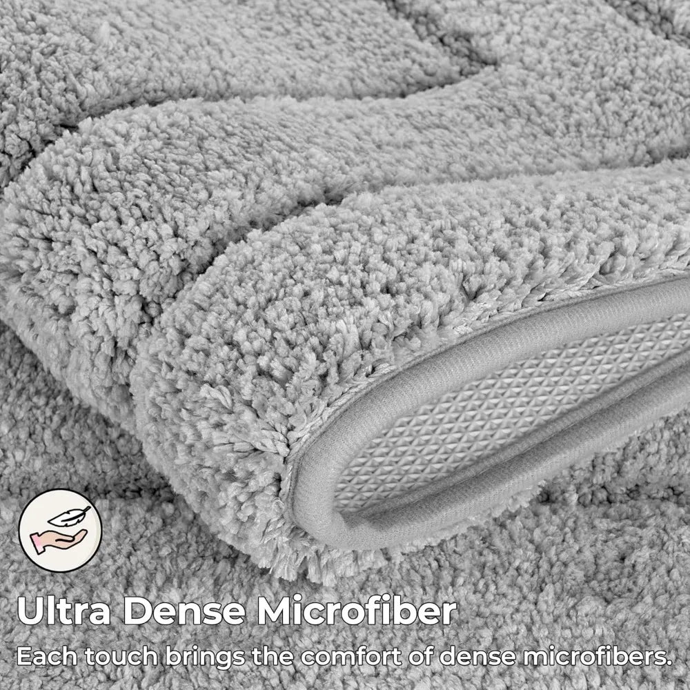 Gray Non Slip Microfiber Bath Rug Soft Water Absorbent Mat