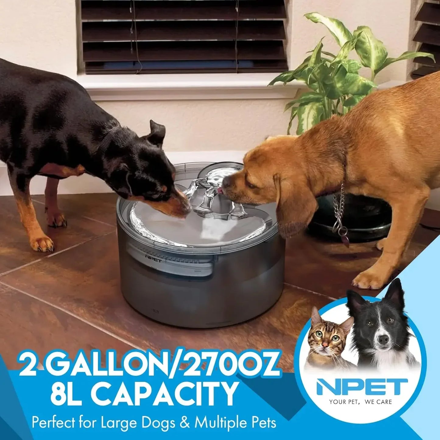 NPET Dog Water Fountain Automatic Dispenser With Splatter Guard For Large Dogs