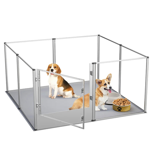 Extra Large Dog Playpen Acrylic Enclosure Pet Animal Fence Bunny Ferrets Whelping Box with Waterproof Pad