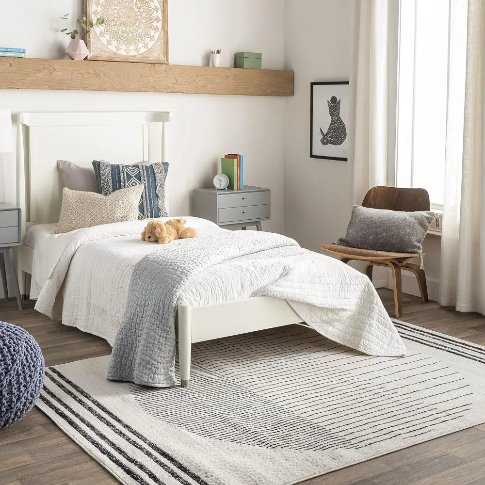 9x12 Neerbosch Modern Light Gray Area Rug Geometric Grey Black White Carpet for Living Room and Outdoor Use