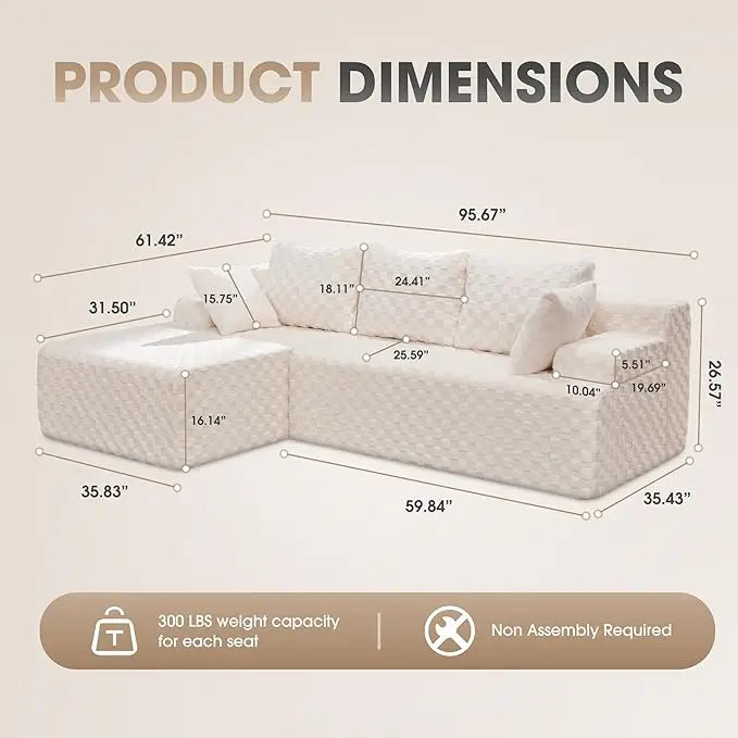 Modular L Shaped 3 Seat Sectional Sofa Memory Foam Storage