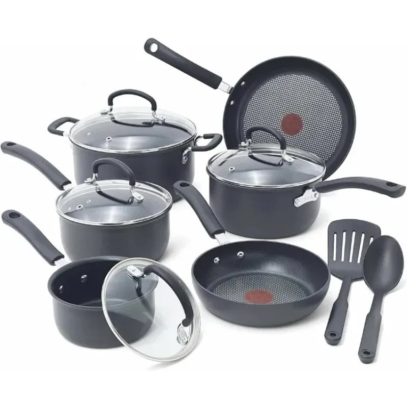 Popular Ultimate Hard Anodized Nonstick Cookware Set 12 Piece Oven Broiler Safe 400F Kitchen Cooking Set with Fry Pans Saucepans Dutch Oven Pots and Pans Dishwasher Safe