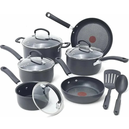 Popular Ultimate Hard Anodized Nonstick Cookware Set 12 Piece Oven Broiler Safe 400F Kitchen Cooking Set with Fry Pans Saucepans Dutch Oven Pots and Pans Dishwasher Safe