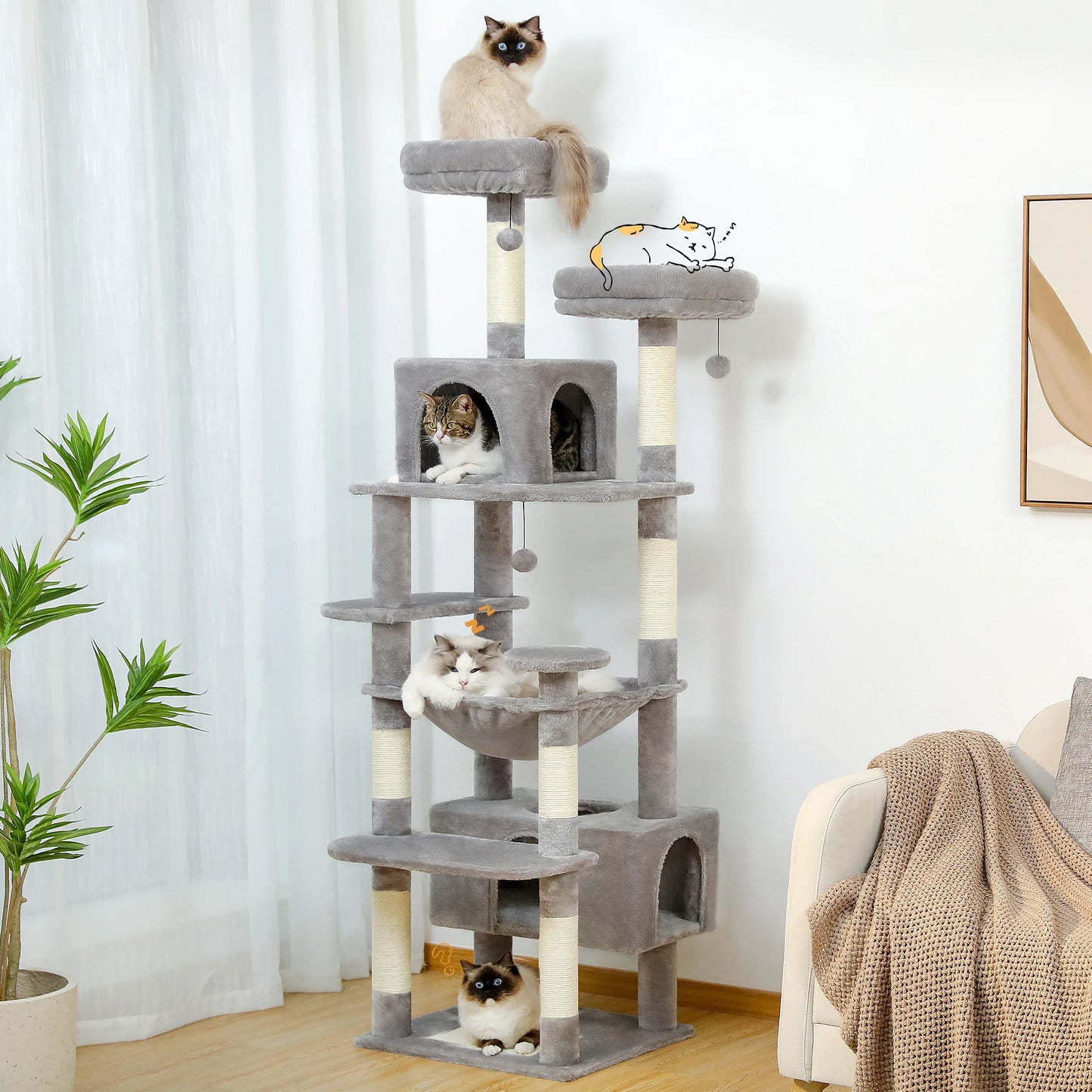 Large Cat Tree Tower Indoor Cats With Sisal Posts Hammock