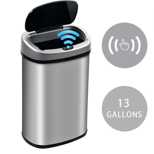 Kitchen Trash Can with Lid 13 Gallon Automatic Stainless Steel Garbage Can with Touch Free Motion Sensor