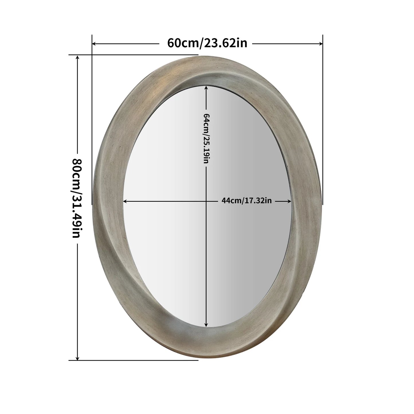 Large Oval Baroque Wall Mirror Silver Glass Vanity with Brass Edge Frame for Modern Minimalist Home Decor 32x24 Inch