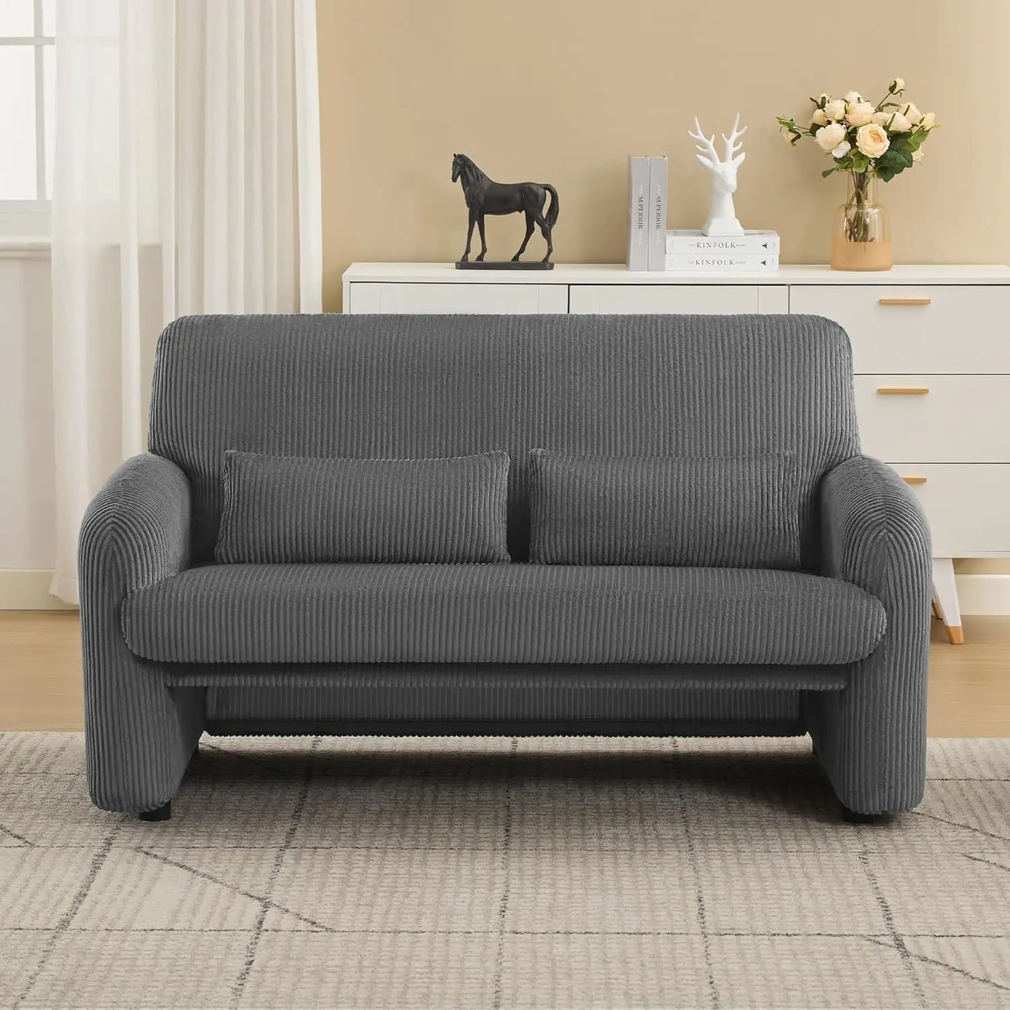 56 Inch Corduroy Loveseat Sofa 2 Seater For Small Spaces Modern Upholstered