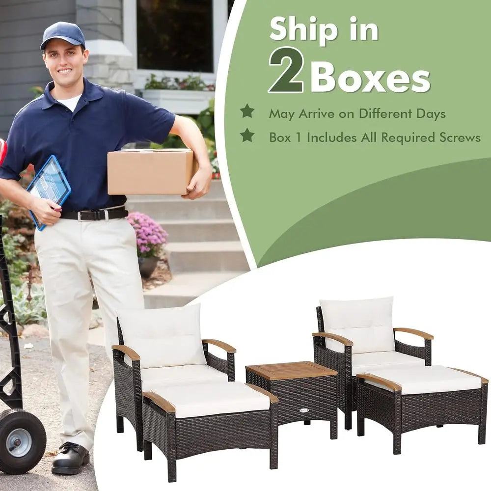 Outdoor PE Wicker Furniture Set With Lounge Chairs And Acacia Wood Side Table