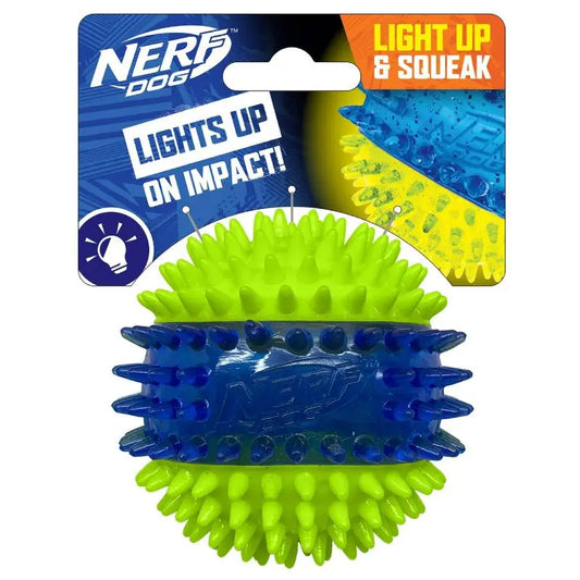 LED Light Up Squeaky Ball Dog Toy With Dental Spikes TPR