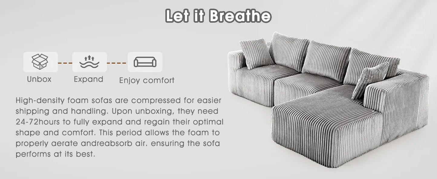 Grey Velvet Modular Sectional Sofa With L Shape Chaise
