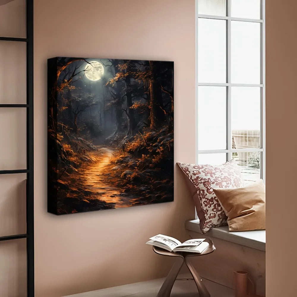 1.5 Inch Solid Wood Frame Halloween Horror Moonlight Art Deco Wall Art