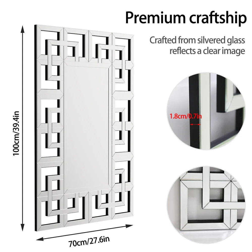 LUVODI 48 Inch Silver Wall Decorative Mirror Polished Hollow Out Accent Mirror for Hallway Living Room and Fireplace