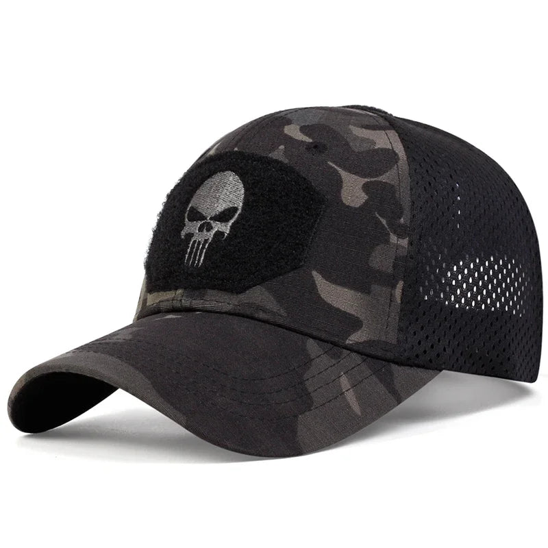 Unisex Skull Embroidery Breathable Baseball Cap Adjustable Sun Protection Hat**