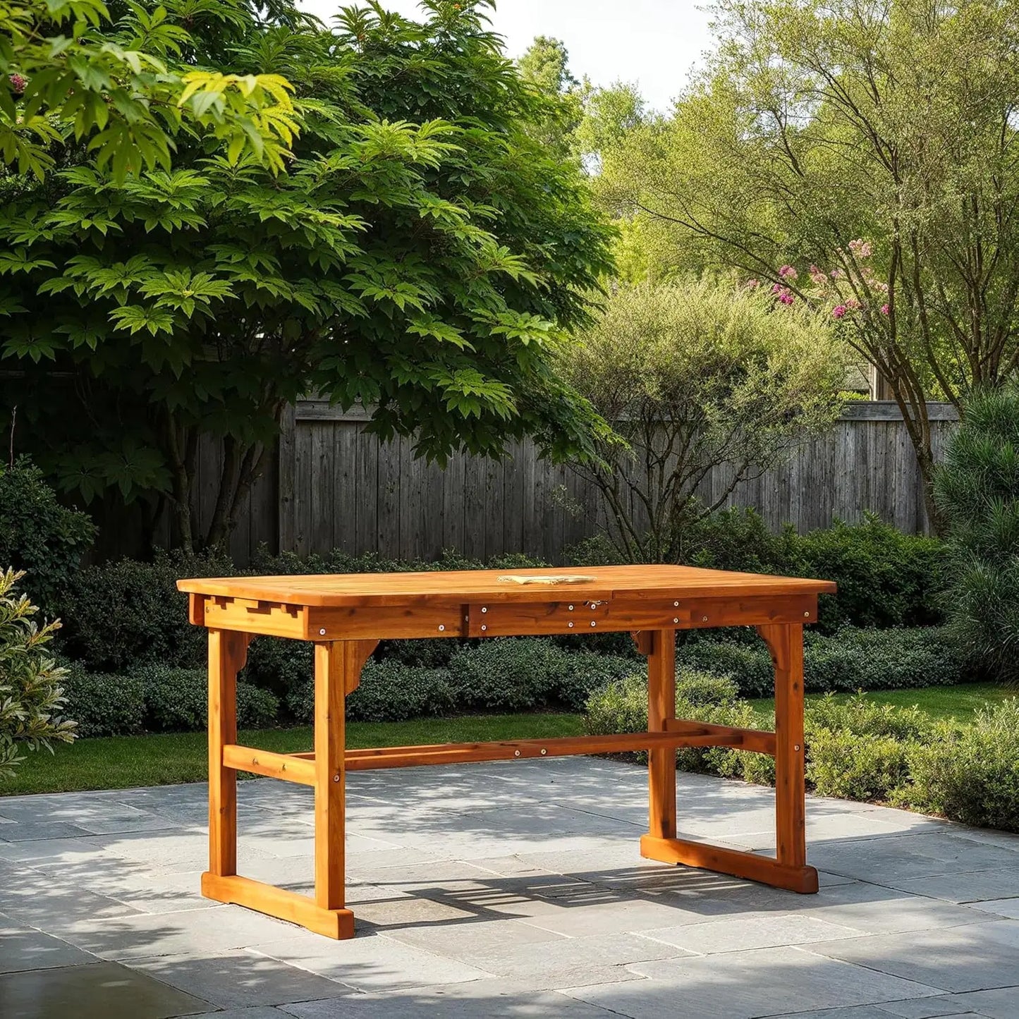 Maui Modern Solid Acacia Wood Slatted Patio Dining Table 78 Inch Brown