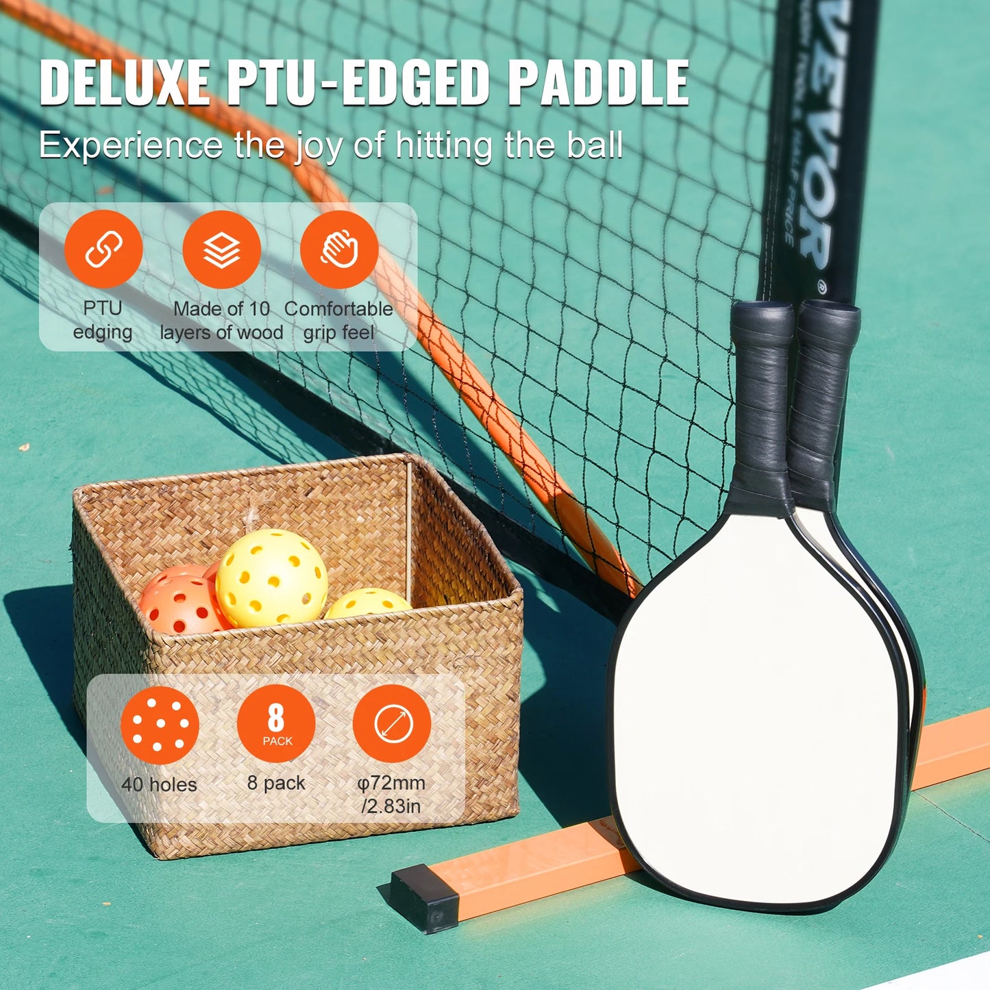 SucceBuy Portable Pickleball Net System 22 FT Full Court Official Regulation Size Outdoor With Court Line