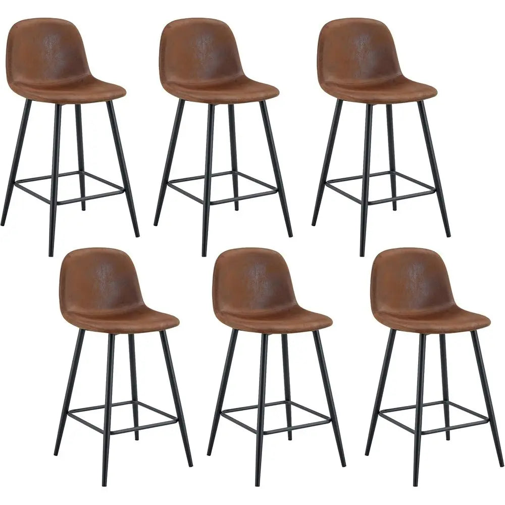6 Piece Modern Bar Stool Set Upholstered Fabric with Metal Legs Backrest