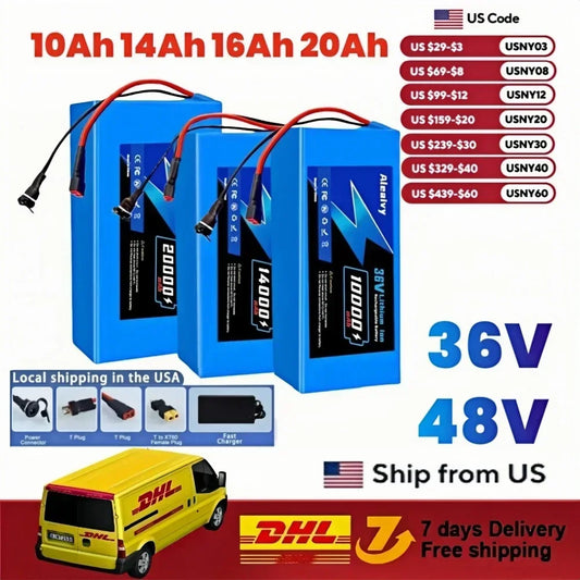Aleaivy 36V 48V Electric Bike Battery Pack 10 16 20Ah LiIon