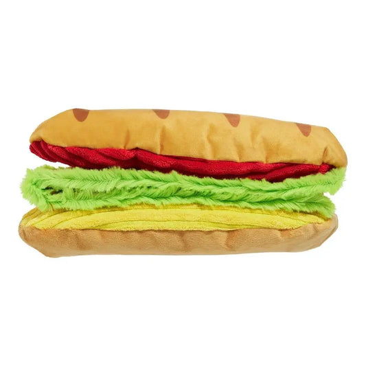 Big Bite Hoagie Dog Toy With Squeaker And Crinkle Layers