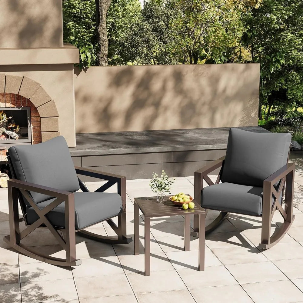 Outdoor Rocking Chair Set With Table 6.5 Inch Cushions