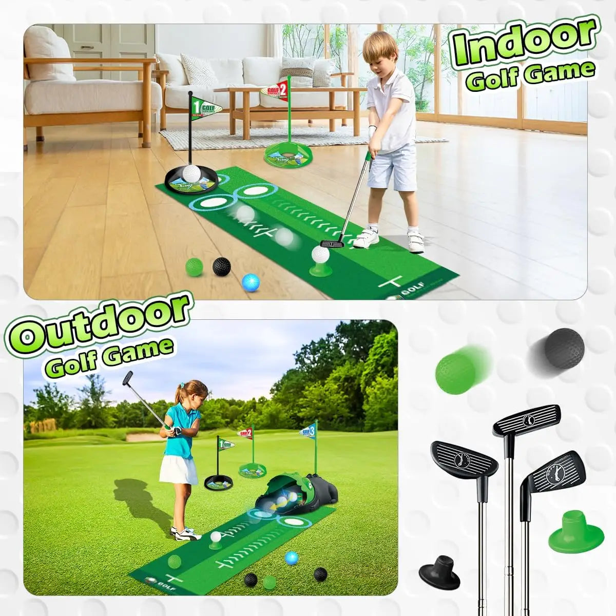 Kids Golf Toy Set Auto Returner Night Light Golf Balls Indoor Outdoor Mini Golf