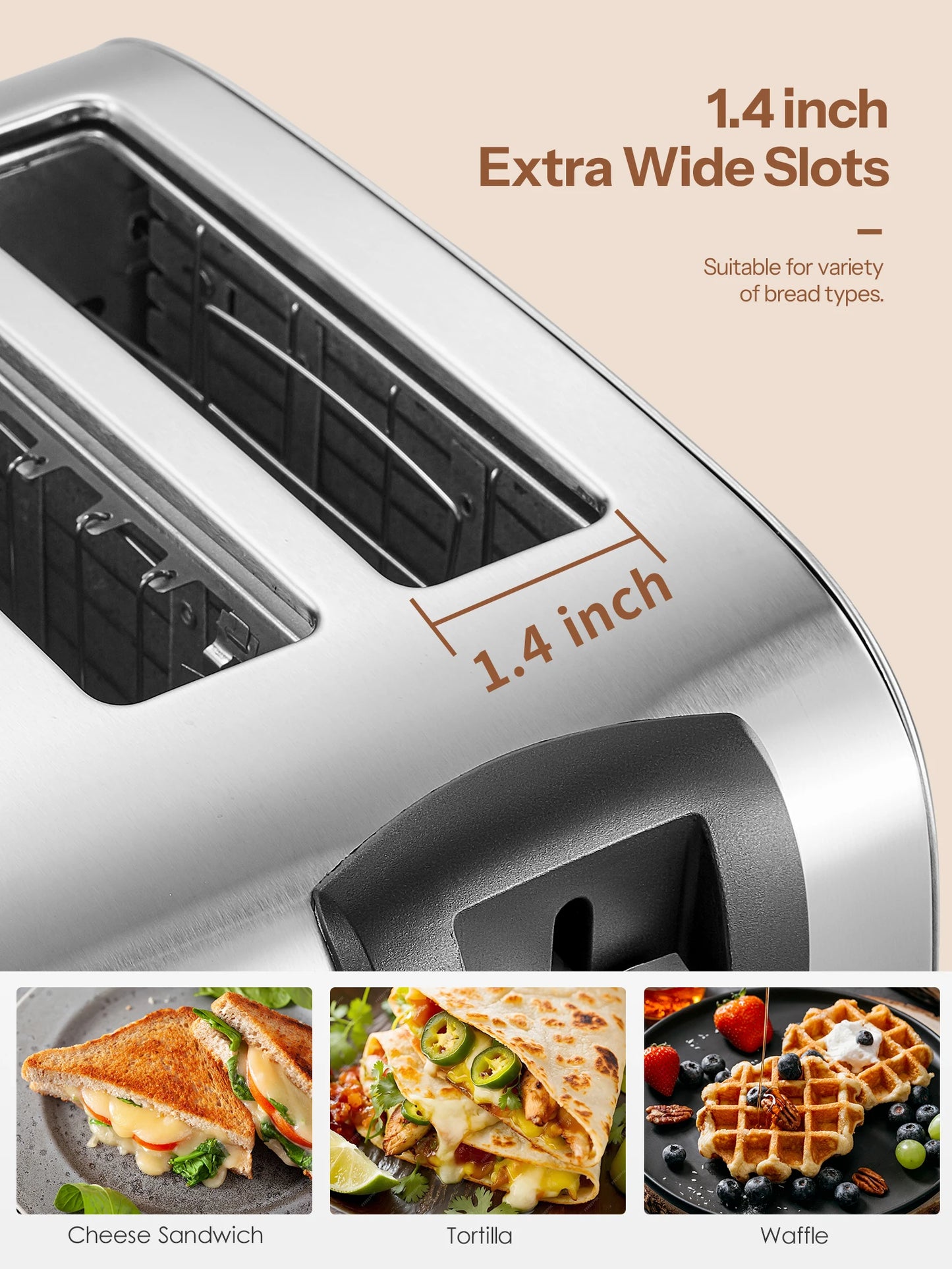 Yabano 4 Slice Toaster with Extra Wide Slot and 7 Shade Settings for Defrost and Reheat Function