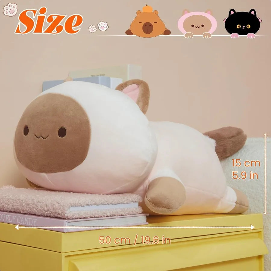 Miniso 19.6 Inch Siamese Cat Plush Toy Stuffed Animal Kawaii Cute Kitten Plush Ultra Soft Rebound Pillow for Boys and Girls