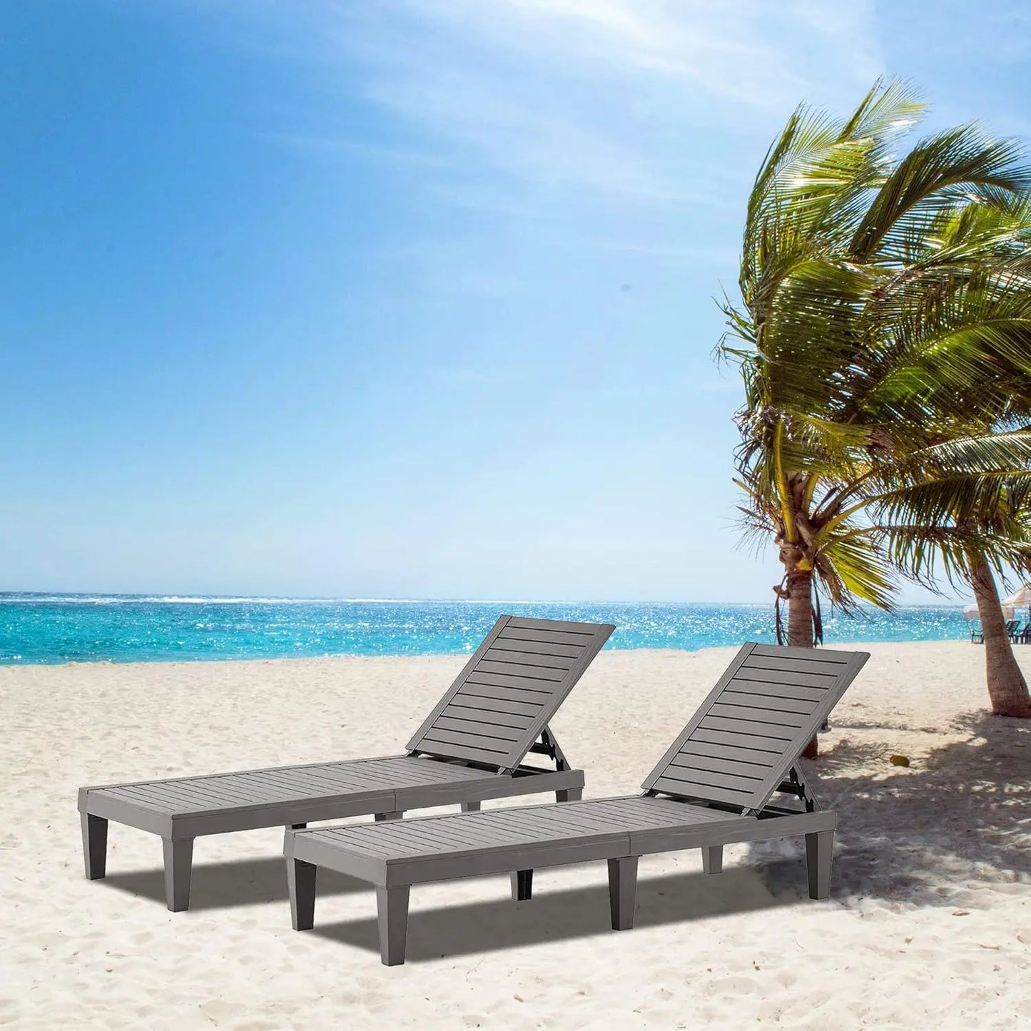 Outdoor Chaise Lounge Set of 2 Adjustable Pool Chairs With 5 Position Backrest